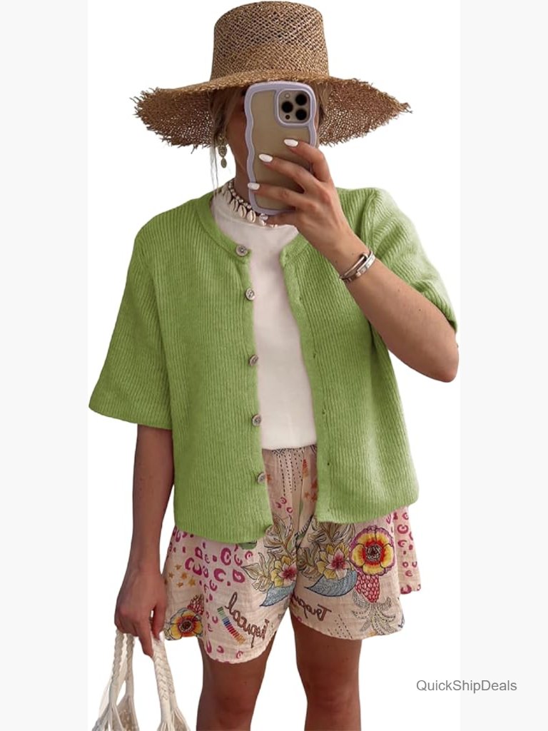 Lightweight Button-Down Short Sleeve Cardigan Sweater